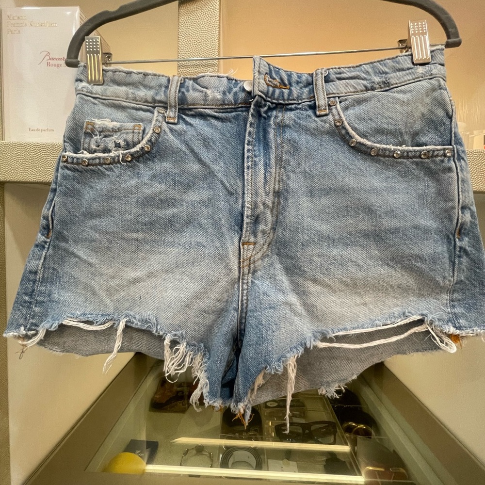 Zara Light Blue Jean Shorts with Frayed Hem Size 36 US 4